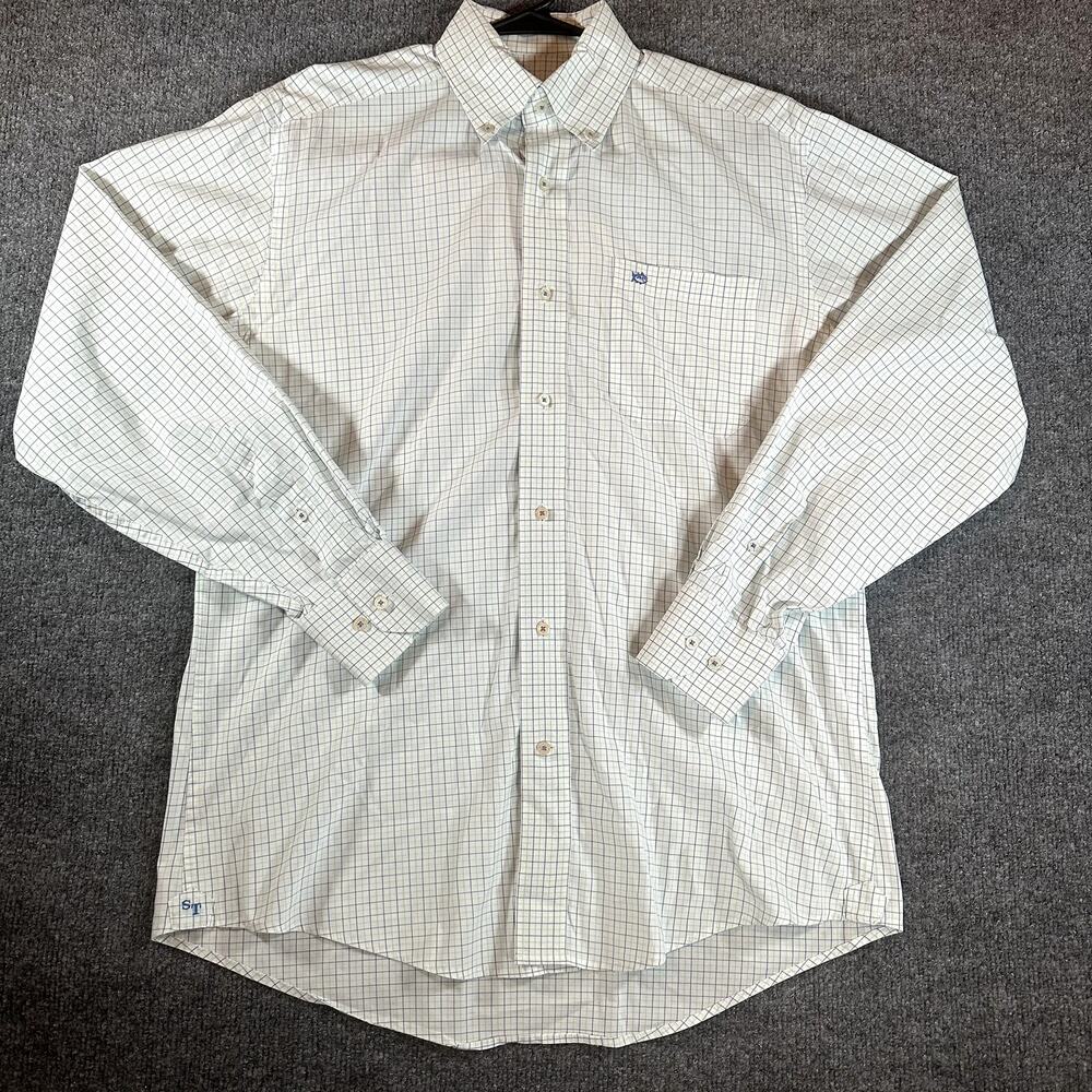 Southern Tide Men Small Blue Green Plaid Long Sleeve Button Down Shirt Classic